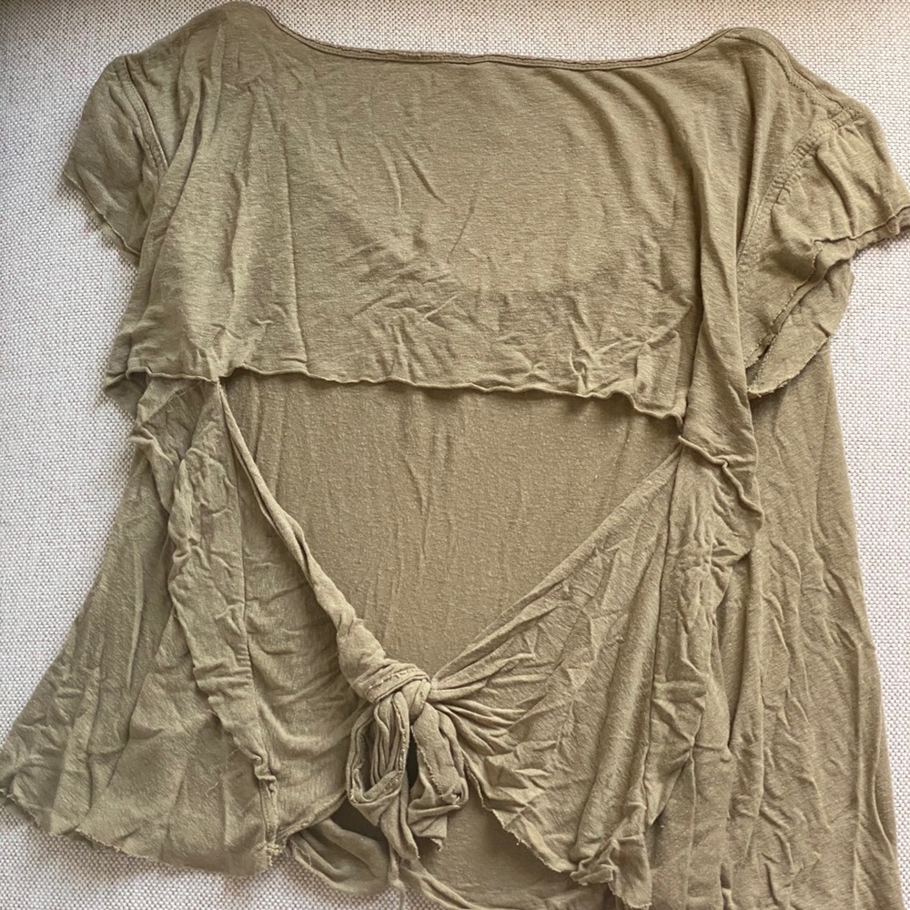 Free People Open Tie Back Green Shirt